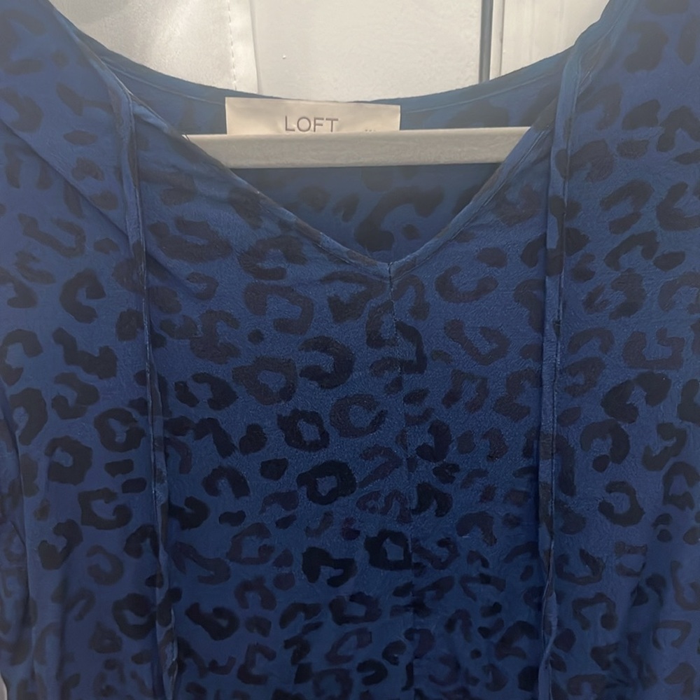 Petite Loft Navy Leapord Blouse